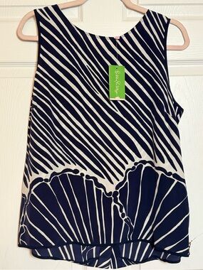 NWT Silk Lilly Pulitzer Bright Navy & White Shimmery Shell Top